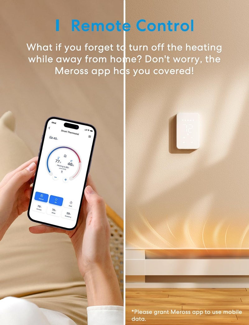 meross ترموستات ذكي للسخانات الكهربائية المثبتة على الحائط والسخانات الداخلية يعمل مع HomeKit وAlexa وGoogle Home، ترموستات قابل للبرمجة Wi-Fi بجهد 120V-240V مع تركيب سهل، موفر للطاقة، يحتاج إلى 4 أسلاك - Image 3